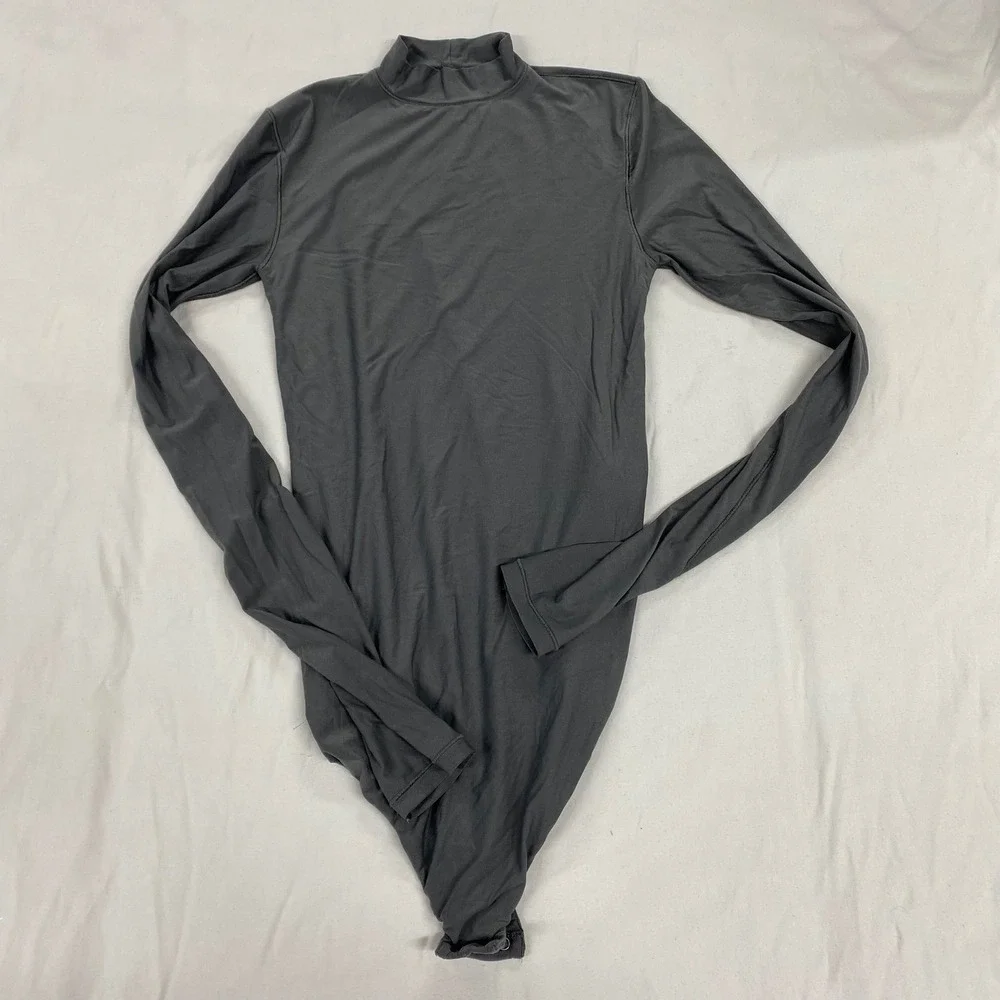 Smoothez by Aerie Real Good Gray Mock Neck Long Sleeve Bodysuit Small S/P basics - Picture 1 of 7